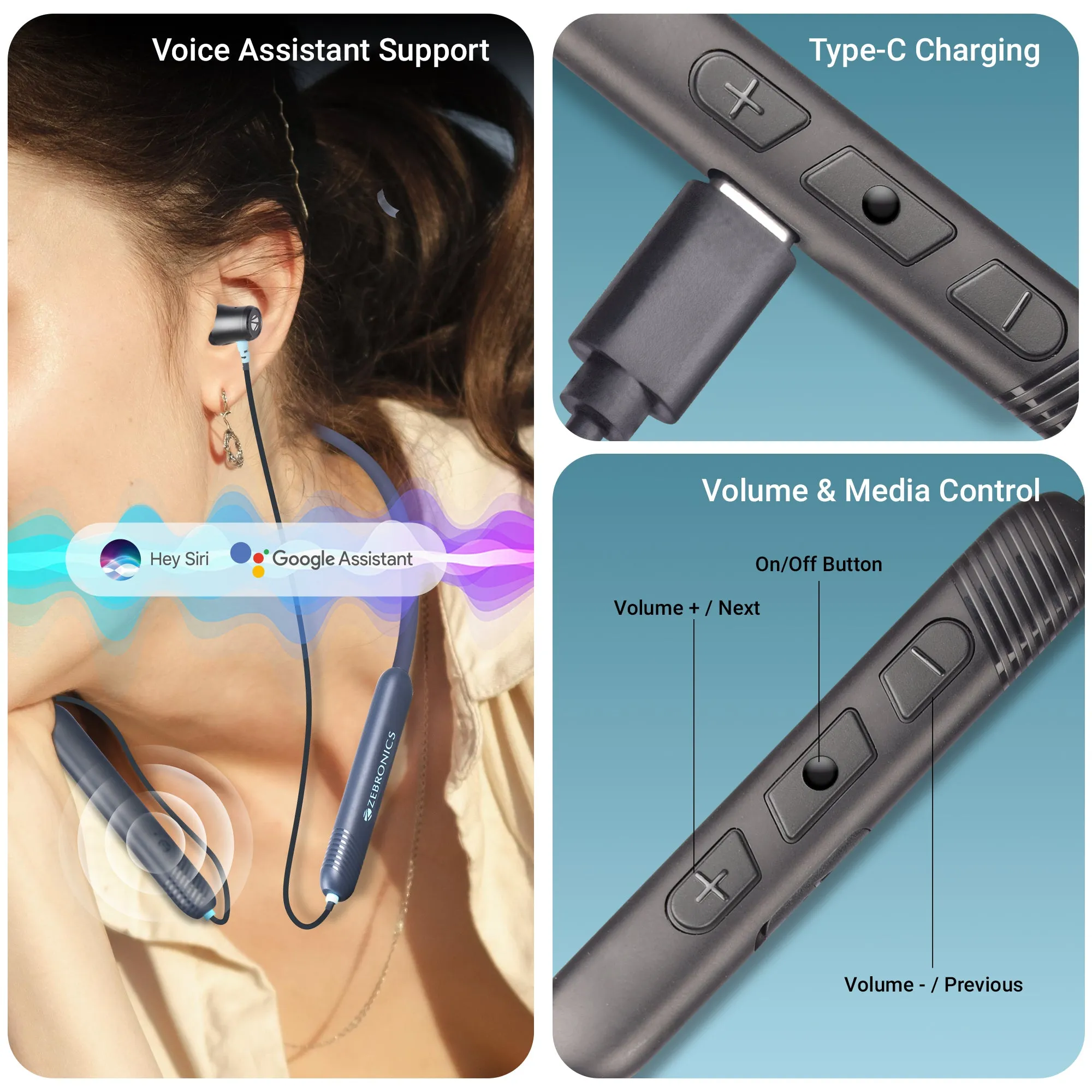 Zebronics Bluetooth Neckband Earphone Yoga 111 Grey (ZEB-NBI 7) view 3